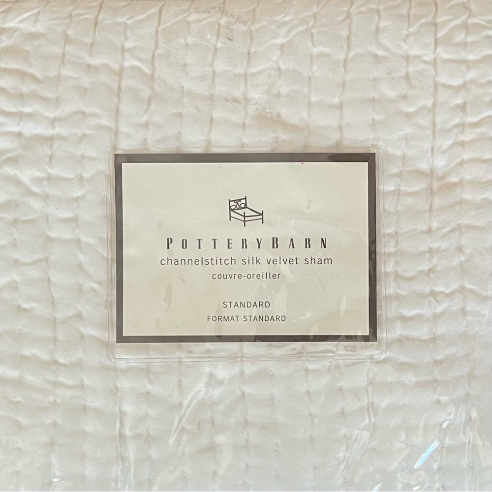 NIB POTTERY BARN Channel-Stitch Silk Velvet Sham / Standard/ IVORY (Set of 2)